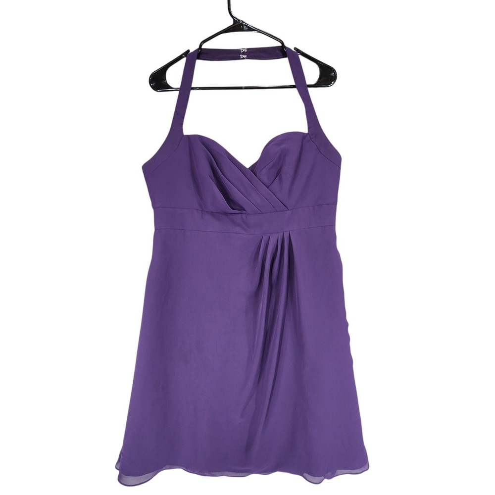 Alfred Angelo Mini Dress 16 Women Purple Chiffon Halter Sleeveless Ruched‎ Prom